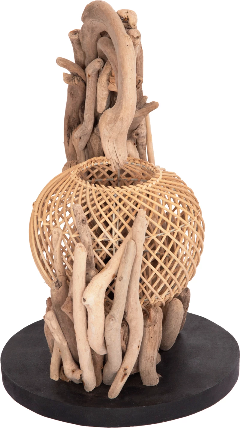 Dekorativna namizna svetilka ASHIN, odplavljen les in ratan, 30x30x49 cm