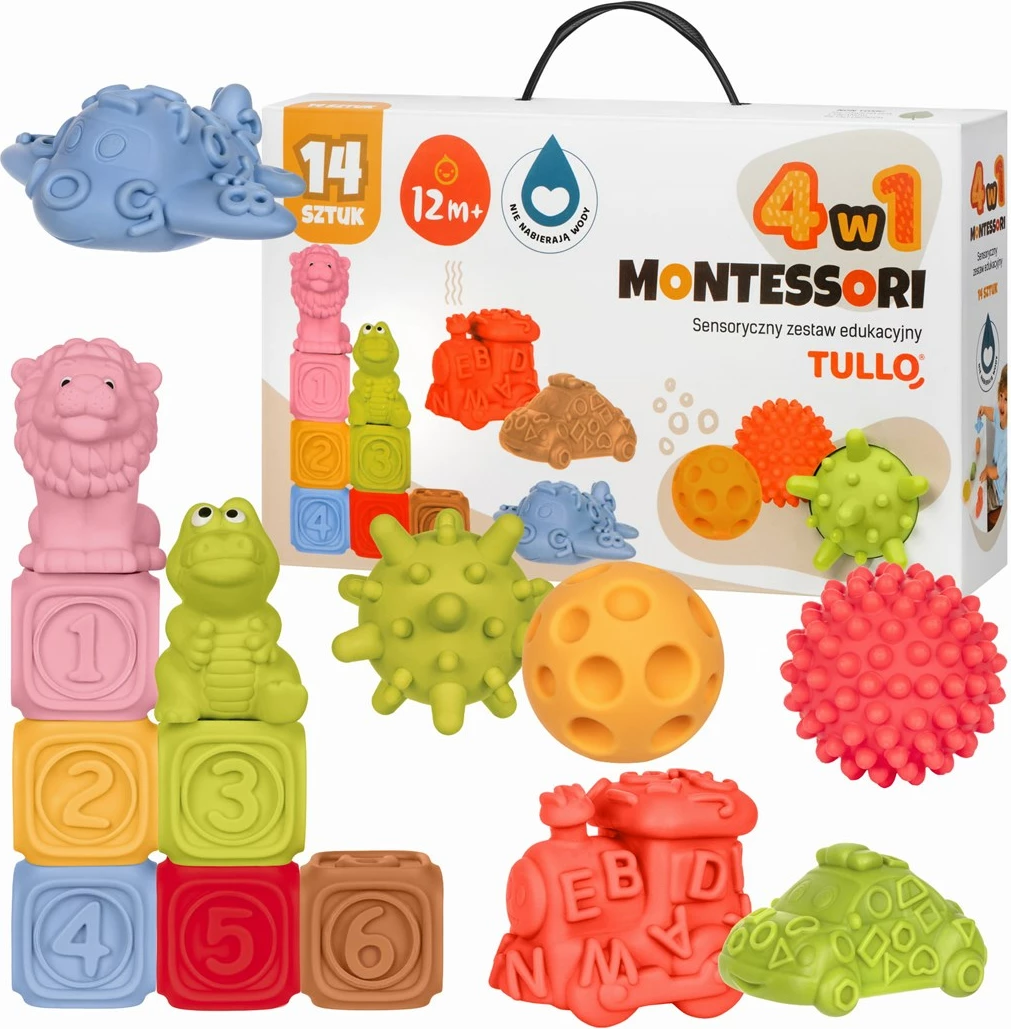Senzorični gradniki, Montessori set Tullo, 14 kosov, mešane barve