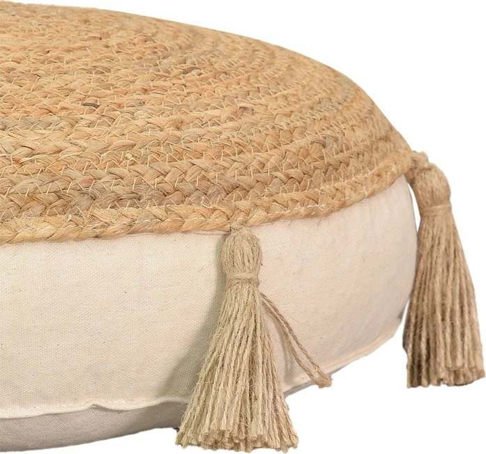 Okrogla blazina iz naravnega ecru blaga, Elefon Inart, Ø40x7,5 cm