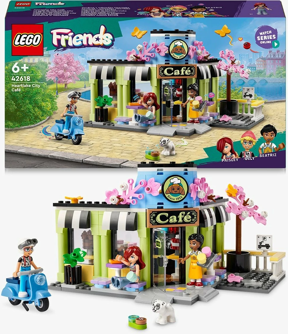 Kavarni Heartlake City, LEGO Friends 42618, gradbena igrača z miniaturnimi figuricami in dodatki