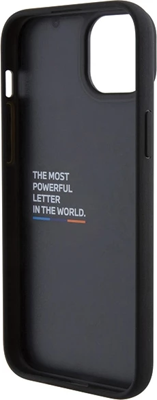 Ovitek za telefon iPhone 15 Plus 6,7", usnjen Leather Stamp Tricolor, BMW BMHCP15M22PTDK, črn