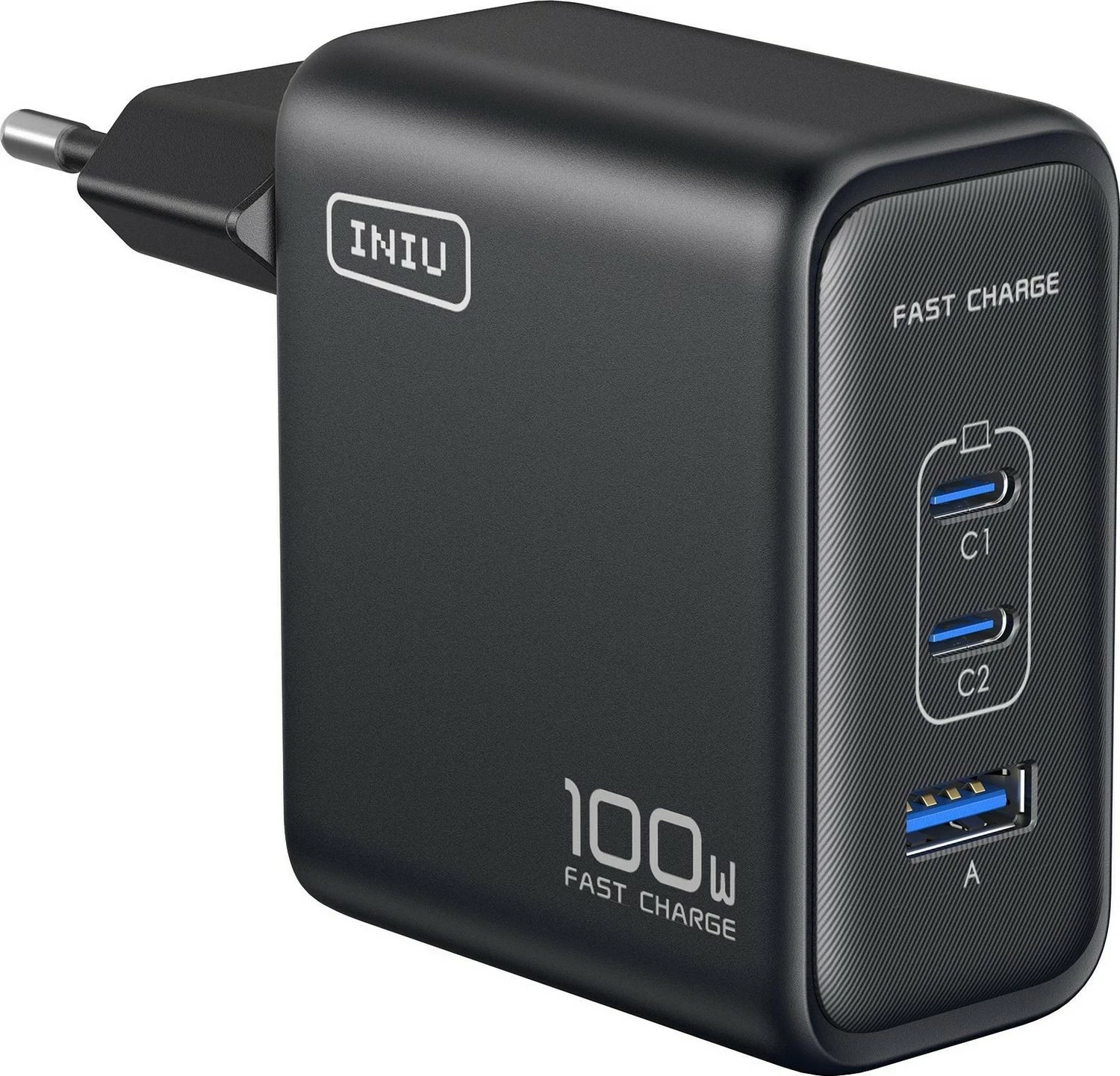 Silen polnilnik 100W INIU Leopard, 2x USB-C, 1x USB-A, črn