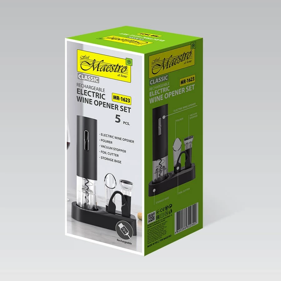 Električni odpirač za vino Maestro MR-1623, USB, črn