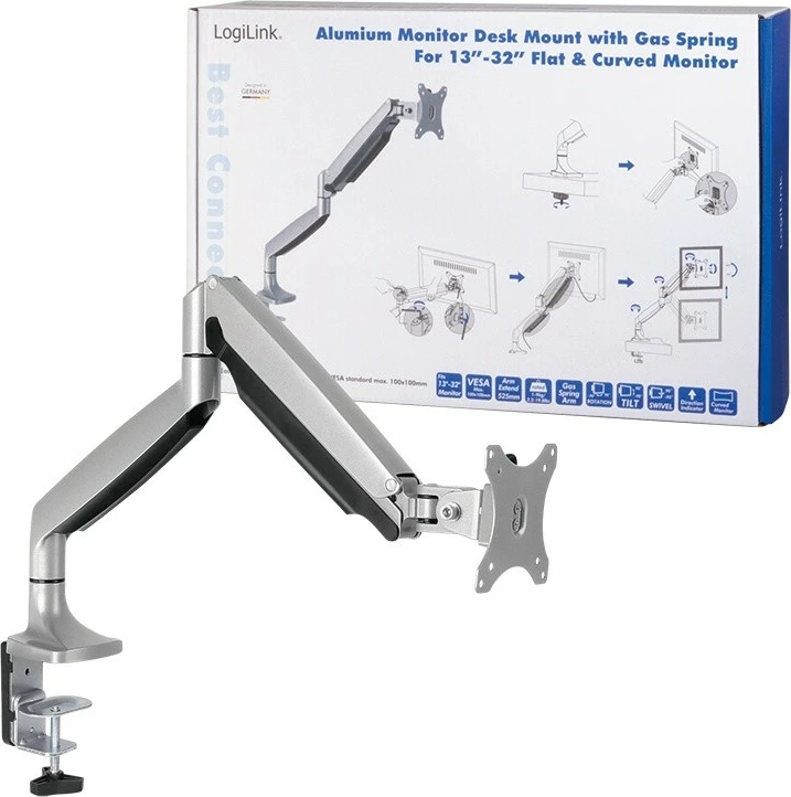 Nosilec za monitor za mizo, 13-32 inč, do 9 kg, LogiLink BP0042, srebrn