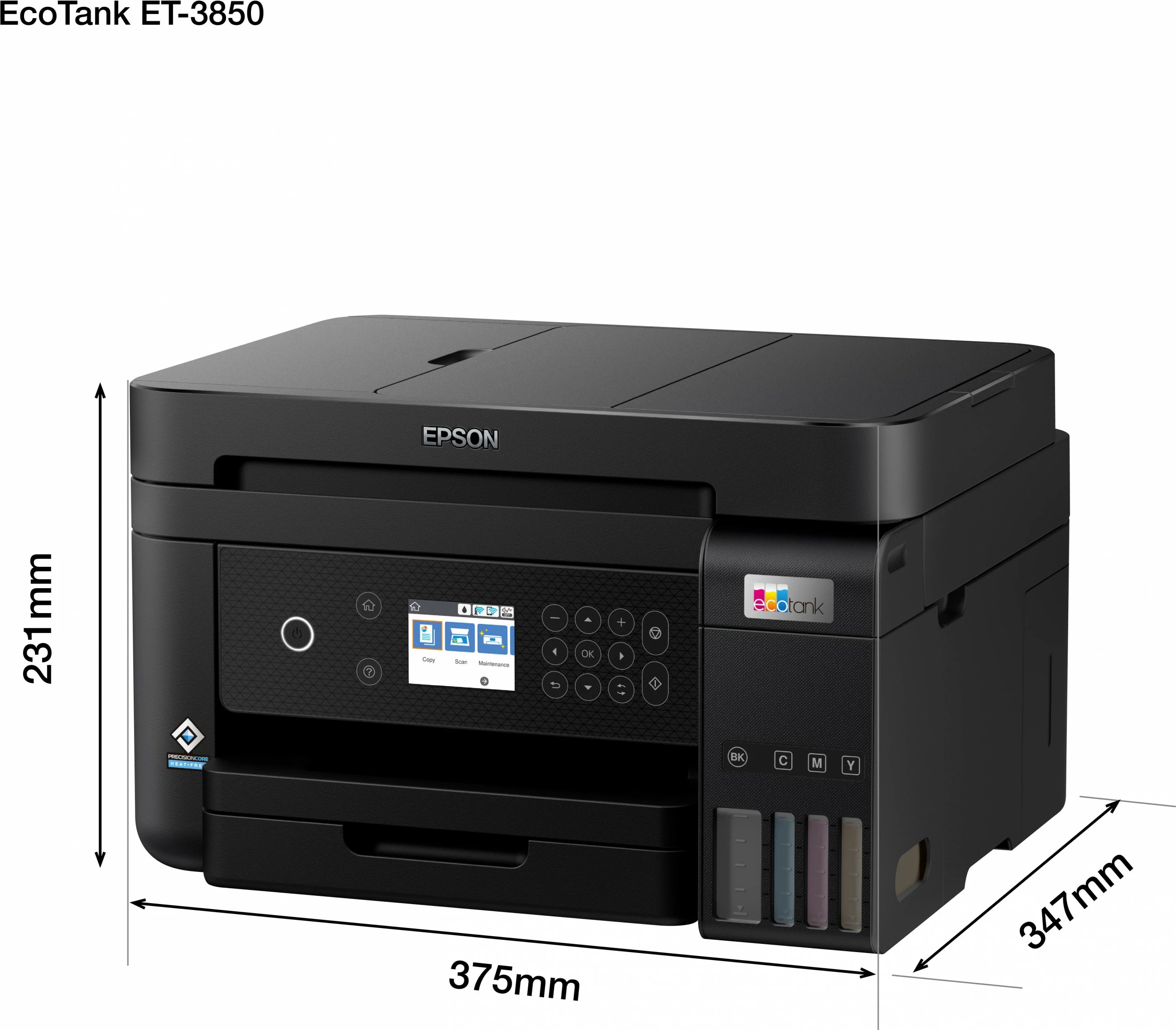 Multifunkcijski tiskalnik Epson EcoTank ET-3850, barven, A4, Wi‑Fi, LCD, črn