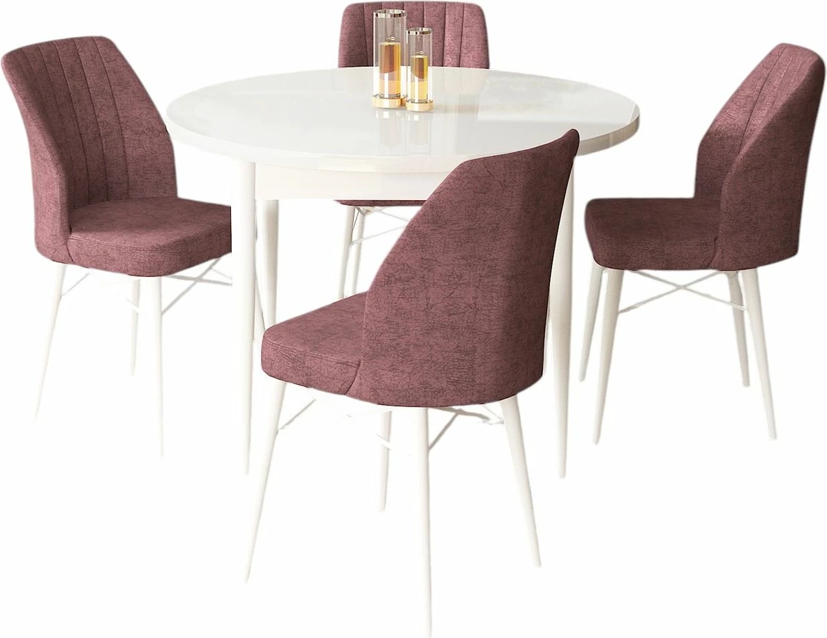 Set jedilne mize s stoli, 5-delni, Skye Decor, bel in svetlo rožnat