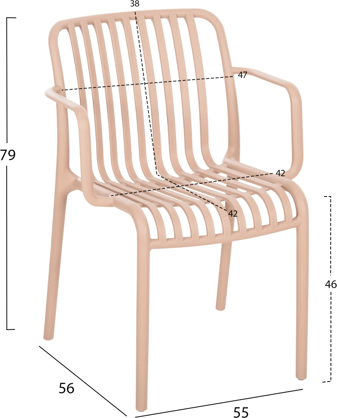 Vrtni naslanjač CONVEE FH6105.04 iz polipropilena v barvi kapučina 55x56x79H cm