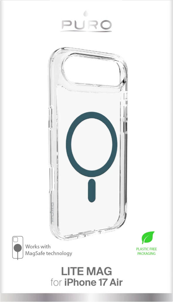 Ovitek za telefon Puro Lite Mag za iPhone 17 Air, kompatibilen z MagSafe, prozoren s turkiznim obročem