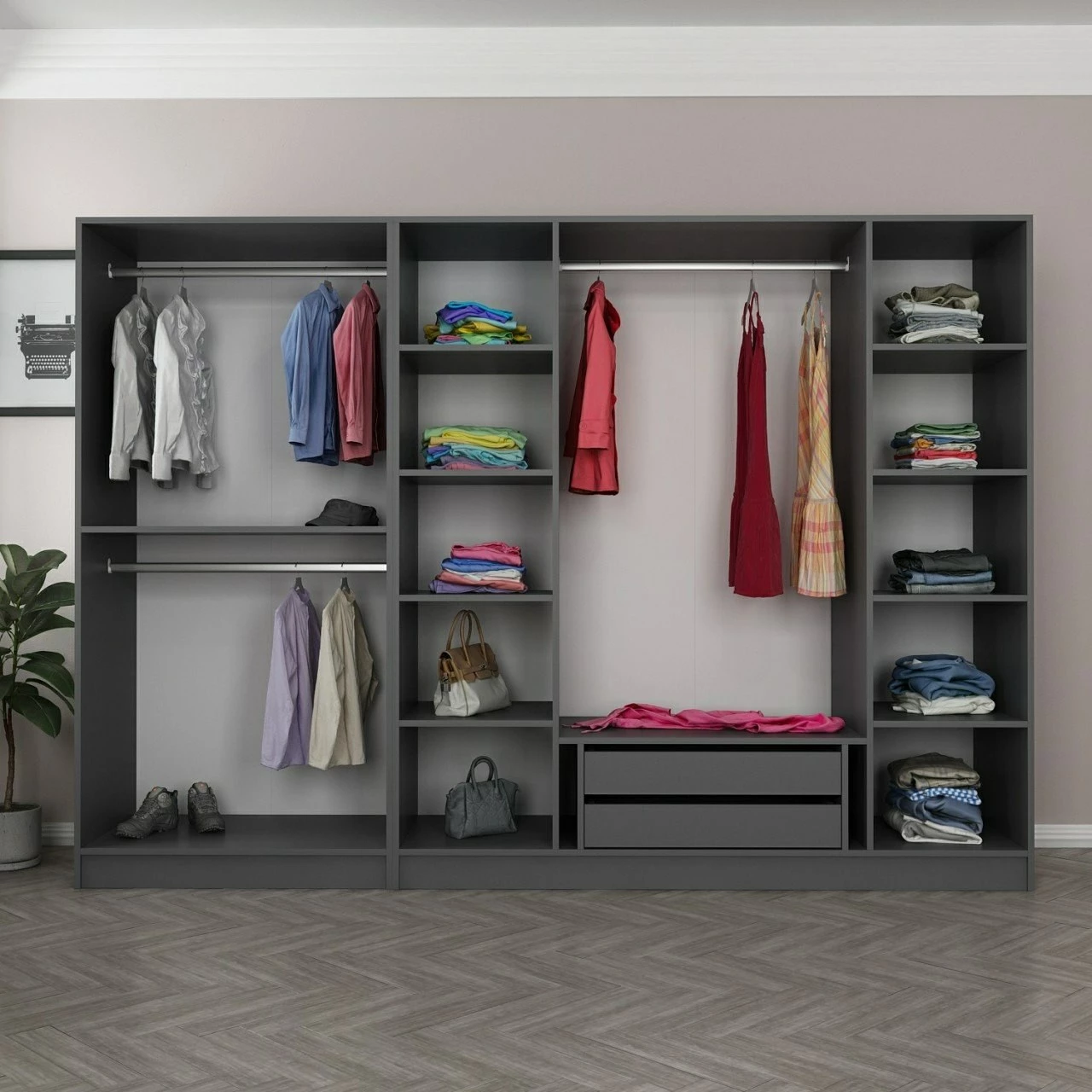 Garderobna omara Skye Decor, antracit, 270x210x52 cm