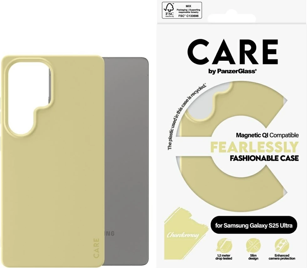 Ohišje PanzerGlass CARE Fashion QI za Samsung Galaxy S25 Ultra, rumeno