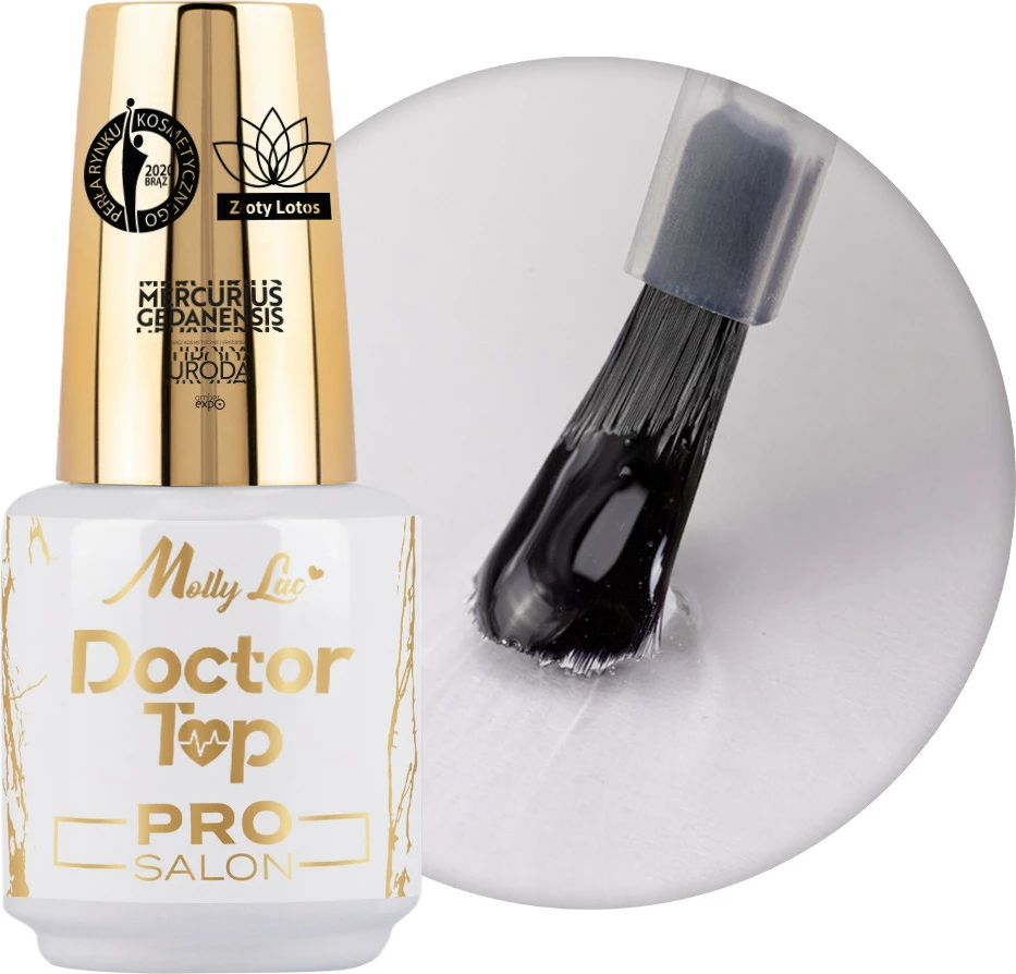 Top coat za nohte MollyLac Doctor Top Pro Salon High-Gloss Self-Regenerating No Wipe Top Coat za ženske, 15 g