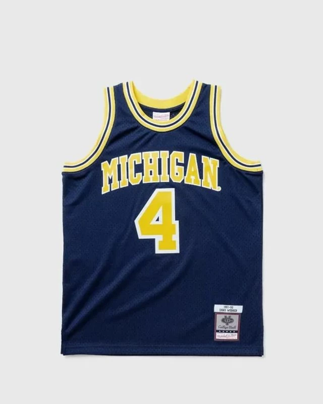 Dres NCAA Swingman Road Jersey Mitchell & Ness Michigan 1991 Chris Webber, temno moder