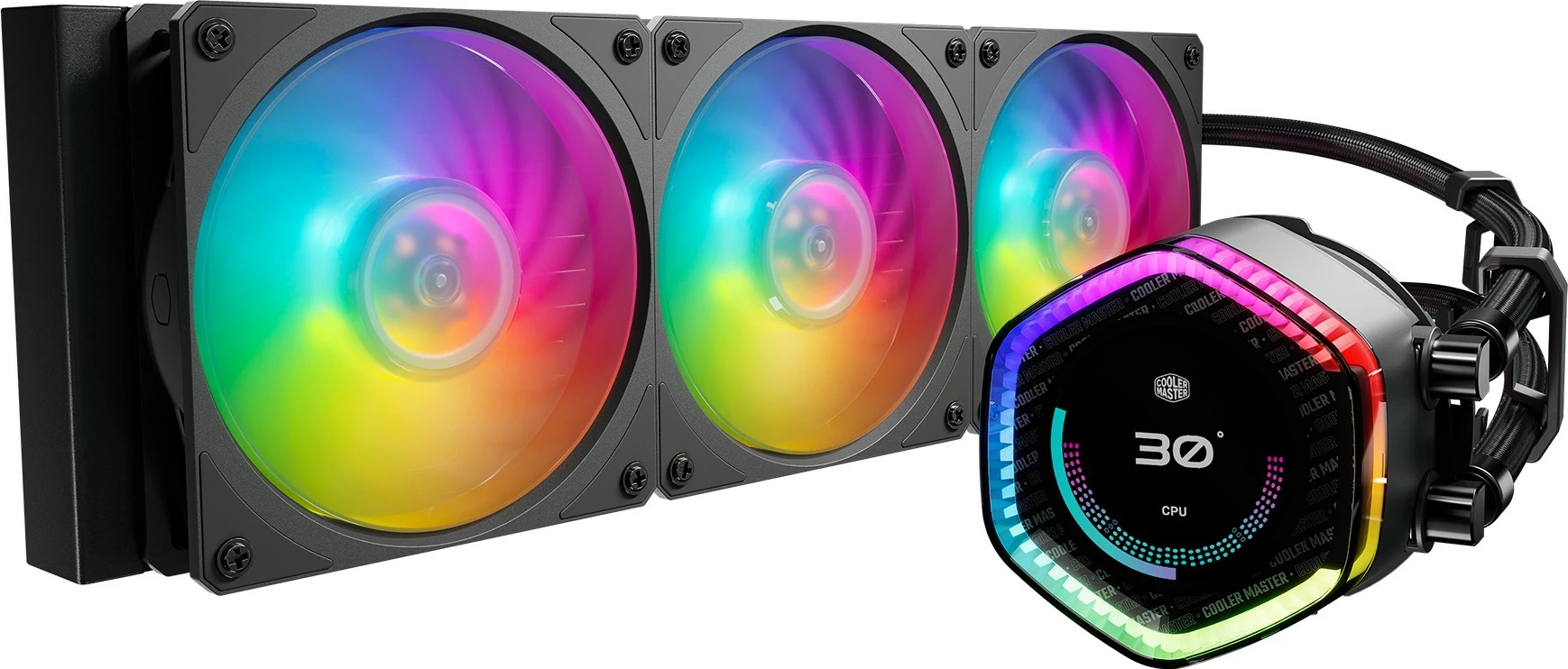 Vodno hlajenje all-in-one Cooler Master MasterLiquid 360 ION, 3x12 cm, ARGB, LCD zaslon, črn