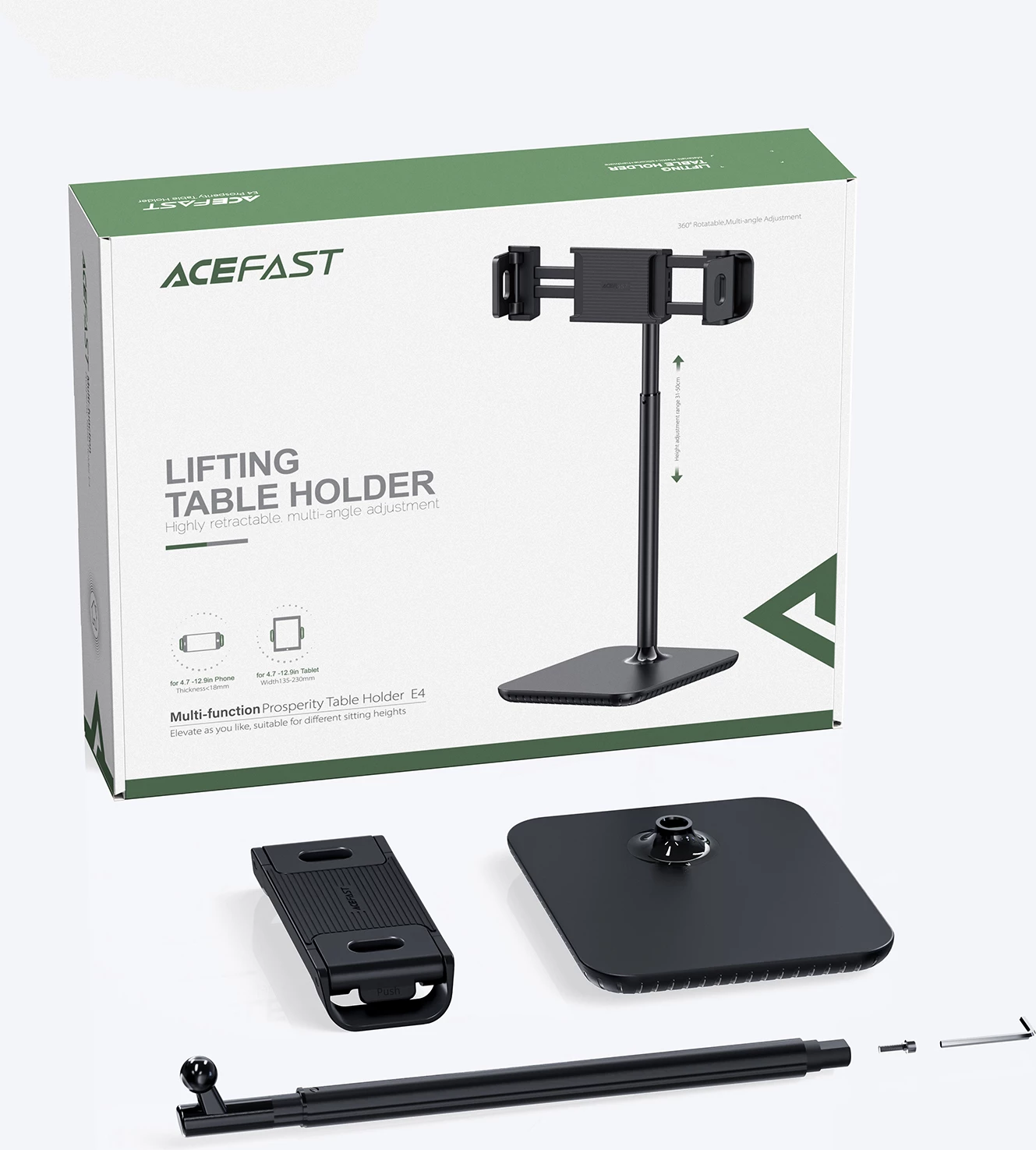 Teleskopski stalak za mizo Acefast E4 za telefon in tablico, 135–230 mm, 360°, črn