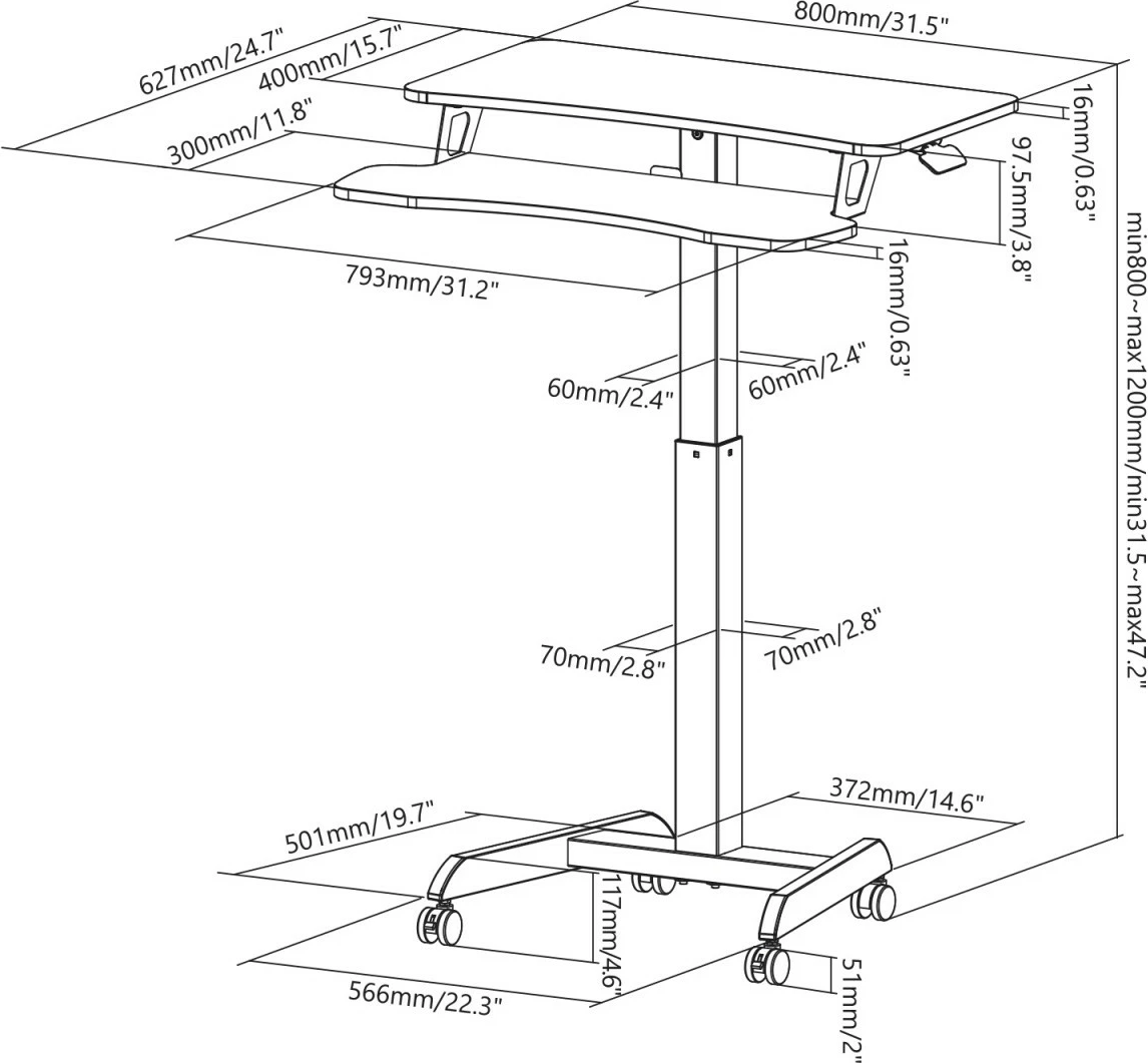 Mobilna delovna miza z nastavitvijo višine, Maclean Ergo Office ER-444W, bela