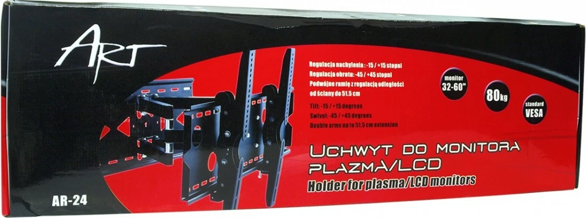 Stenski nosilec za TV/monitor, 32–100 palcev, do 100 kg, črn ART AR-24