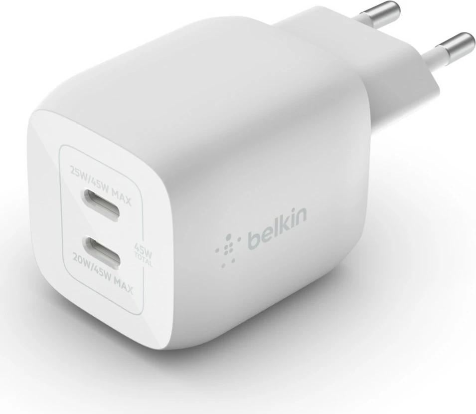 Hitri polnilec, Belkin WCH011vfWH, 45 W, 2x USB Type-C, bel