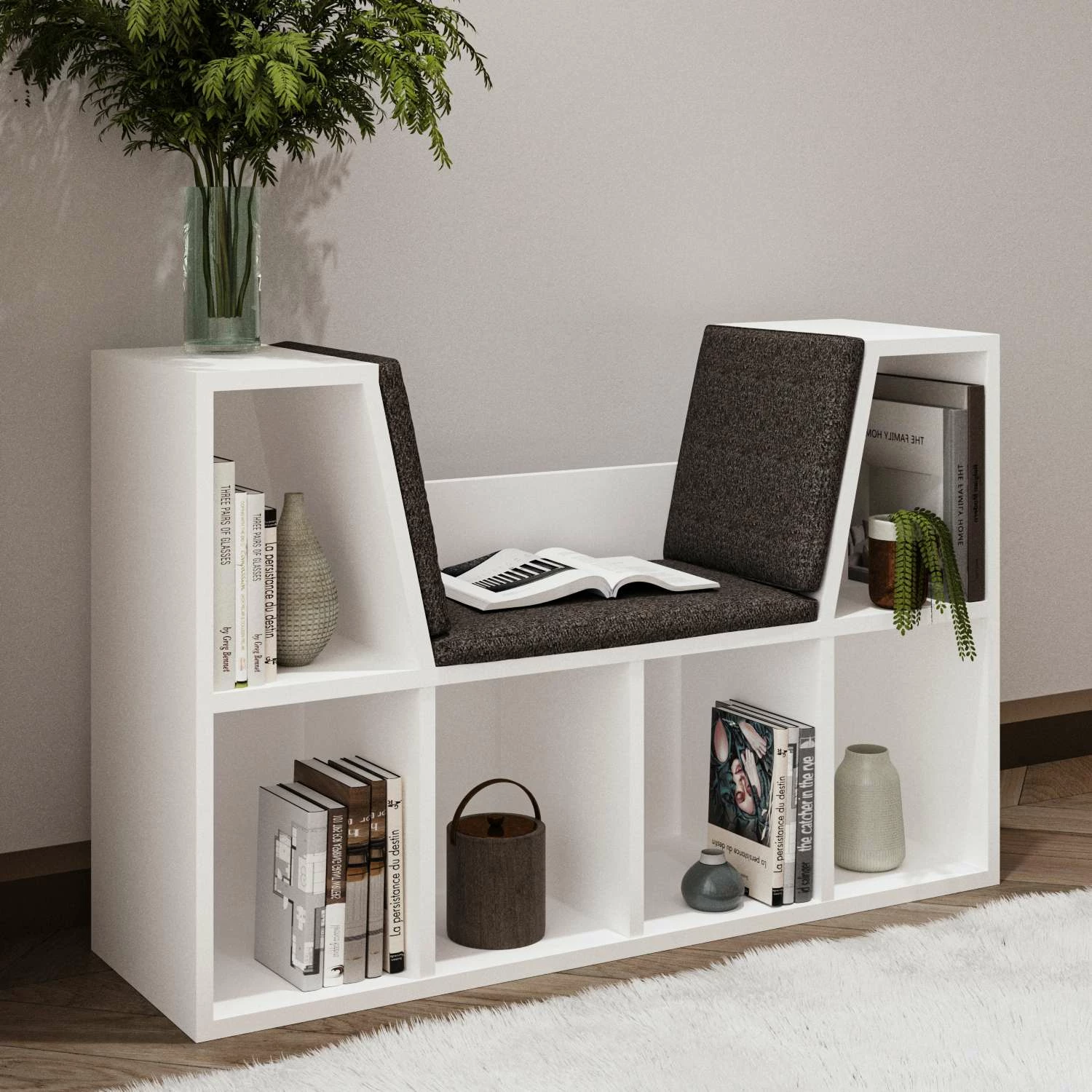 Polica za knjige z blazino, bela, Skye Decor, Livora