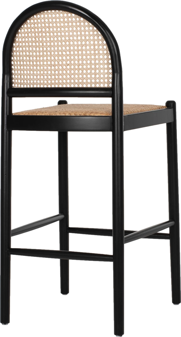 Barski stol iz bukovega lesa črne barve z ratanom v bež barvi 46Χ48Χ94Hcm.FH9408.02