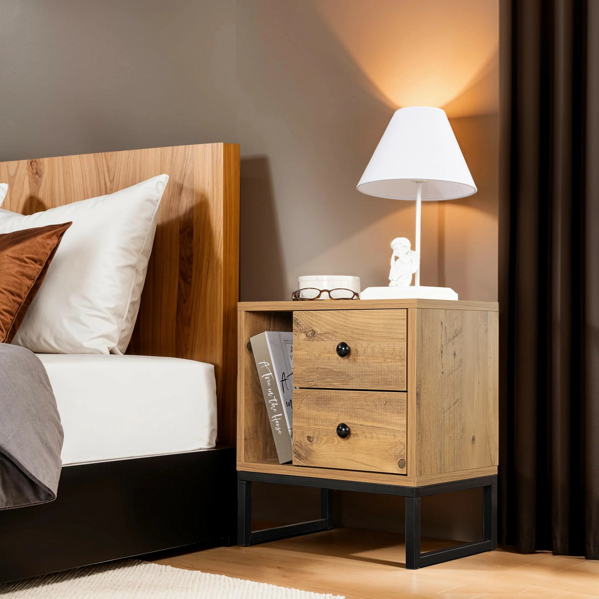 Nočna omarica Atlantic Pine in črna, Nordure