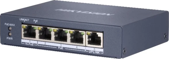Stikalo Hikvision s 4xPoE (1x HiPoE 60W), 1x uplink