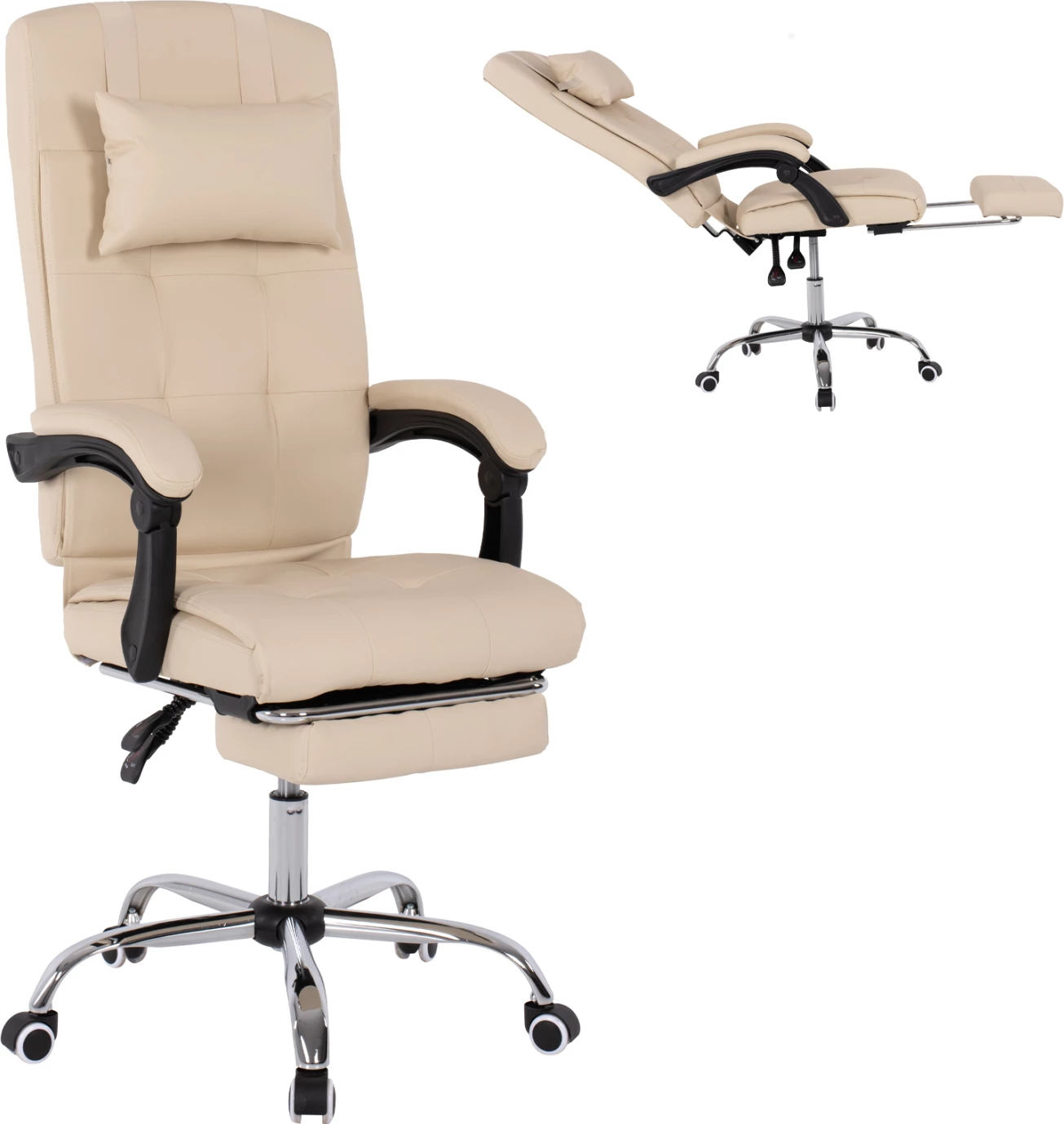 Izvršni pisarniški stol FH1057.12 bež z zložljivim naslonom za noge 58x71x128Hcm