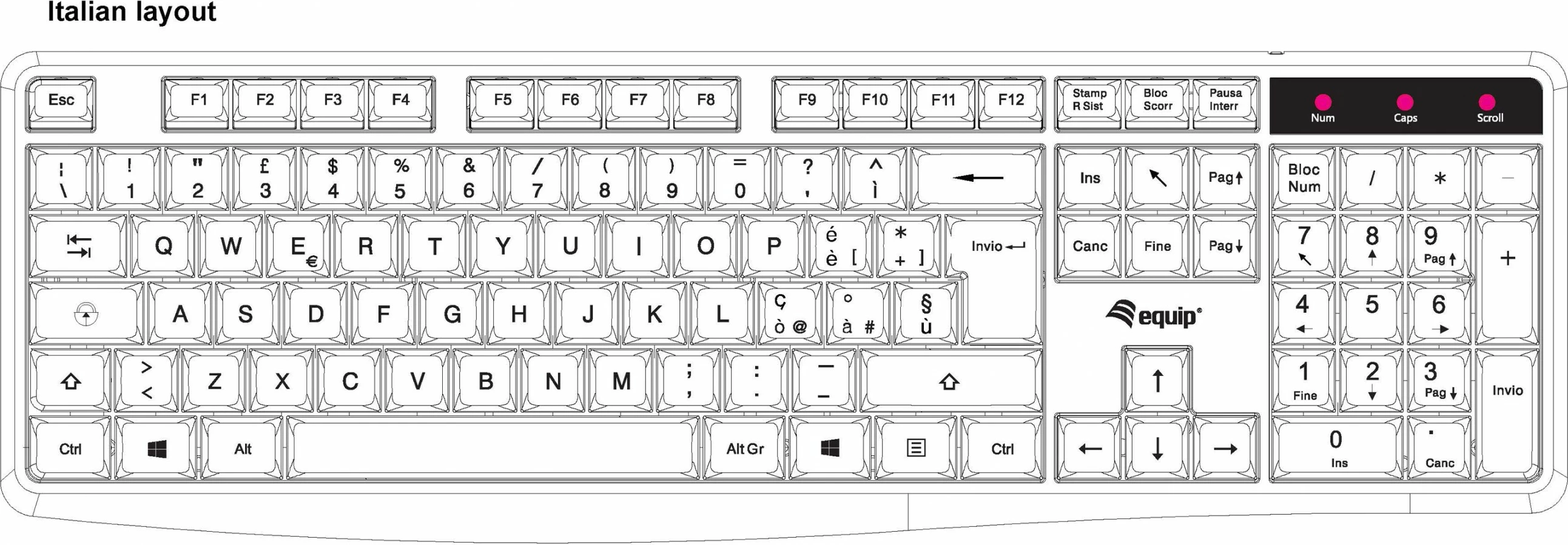 Polna tipkovnica EQUIP 245213, USB, QWERTY italijanščina, črna