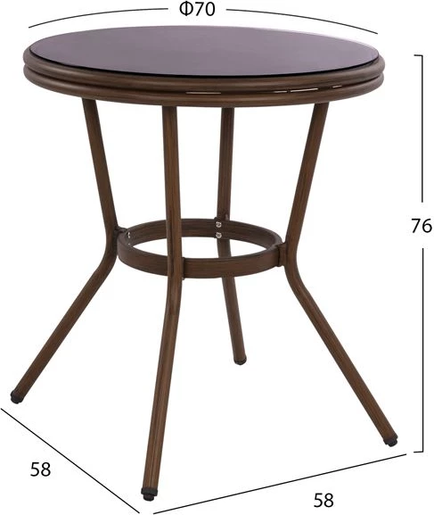 Aluminijasta miza '70x70 cm. videz bambusa FH5532.03 rjava s steklom