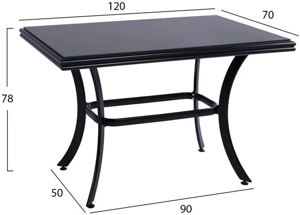 Aluminijasta jedilna miza JAXEN FH5533.02 črna s kaljenim steklenim vrhom in tekstilenom 120x70x78Hcm