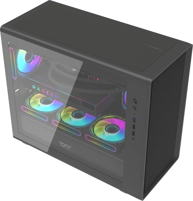 Računalniško ohišje Darkflash DB460M, Big Tower mATX/ITX, stranski panel iz kaljenega stekla, do 12 ventilatorjev / radiator 360 mm, brez ventilatorjev, črno