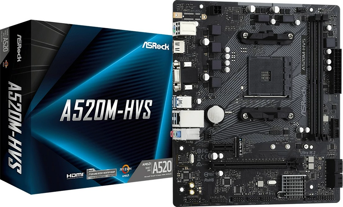 Plošča AM4 ASRock A520M-HVS, micro ATX
