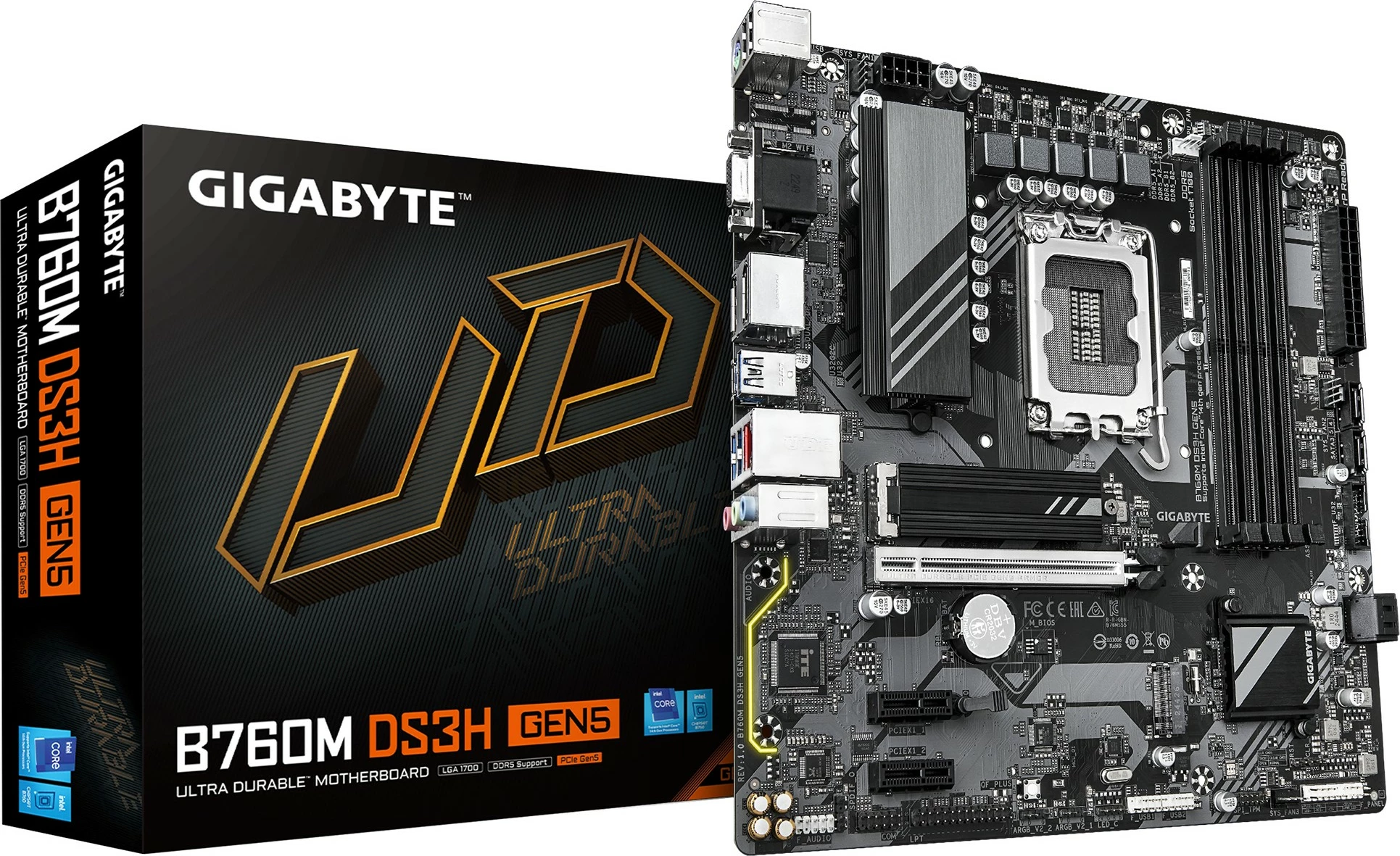 Matična plošča Gigabyte B760M DS3H Gen5, micro ATX, PCIe 5.0, 2x M.2, 2.5G LAN, črna