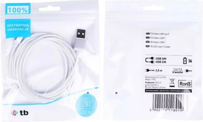 USB kabel na USB Type-C TB AKTBXKUCSBA200V, 2 m, srebrn