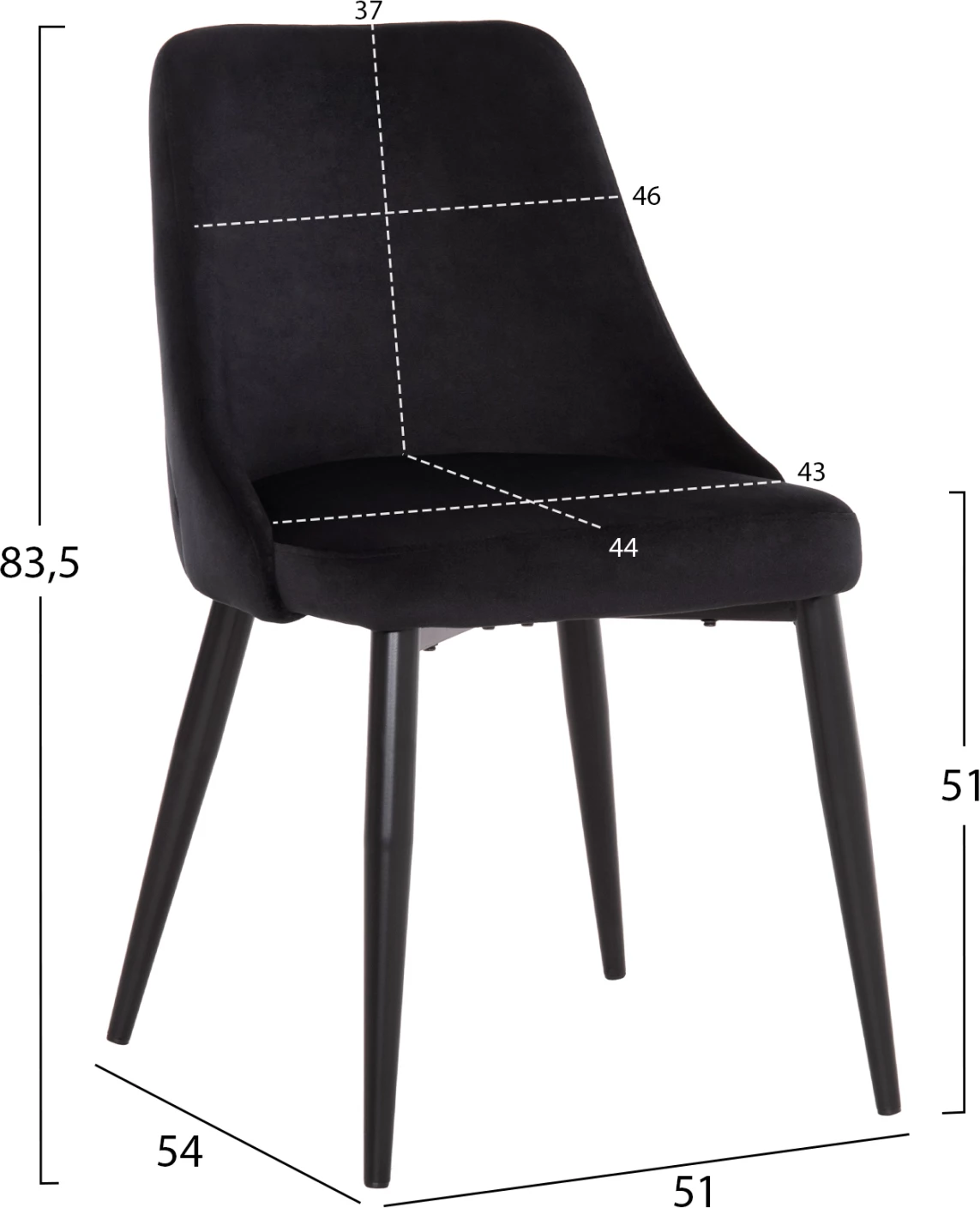Jedilni stol Serenity FH8527.14 črn žamet-črne kovinske noge 51x54x83,5Hcm, set 2 kosov