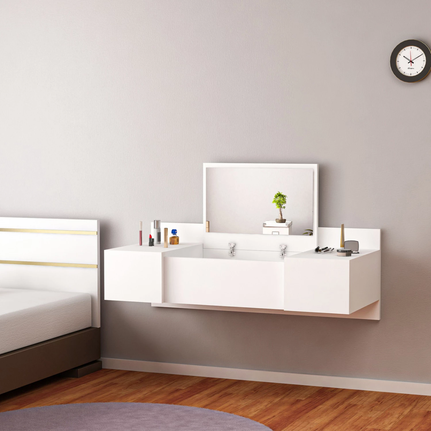 Stenska toaletna miza LINDE FH8960.11 melamin v beli barvi 100x39x33Hcm