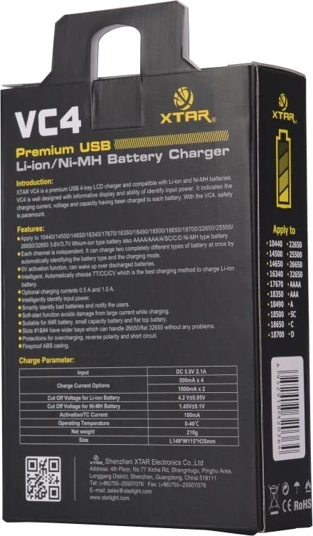 Universalni polnilnik za baterije XTAR VC4SL, 18650