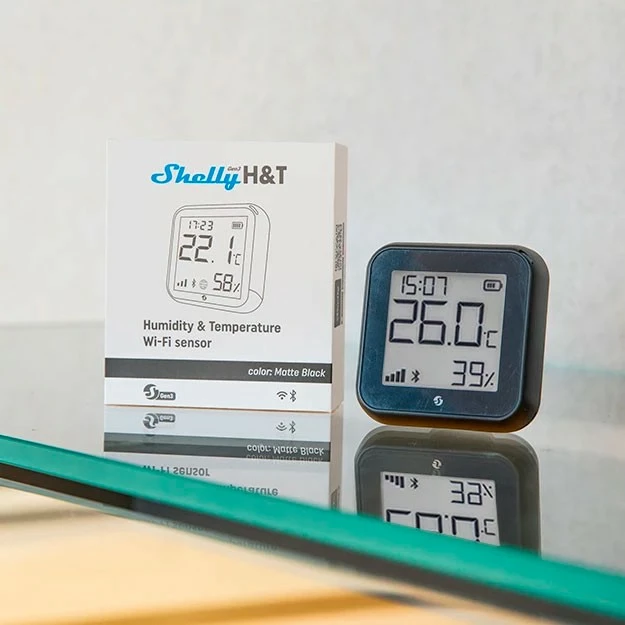 Senzor temperature in vlažnosti Shelly H&T Gen. 3, Plug & Play, mat črn