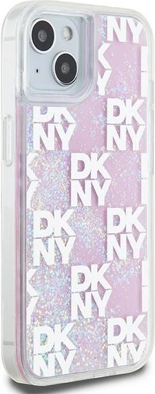 Ovitek za telefon z tekočimi bleščicami, DKNY Liquid Glitter Multilogo, za iPhone 15/14/13, roza
