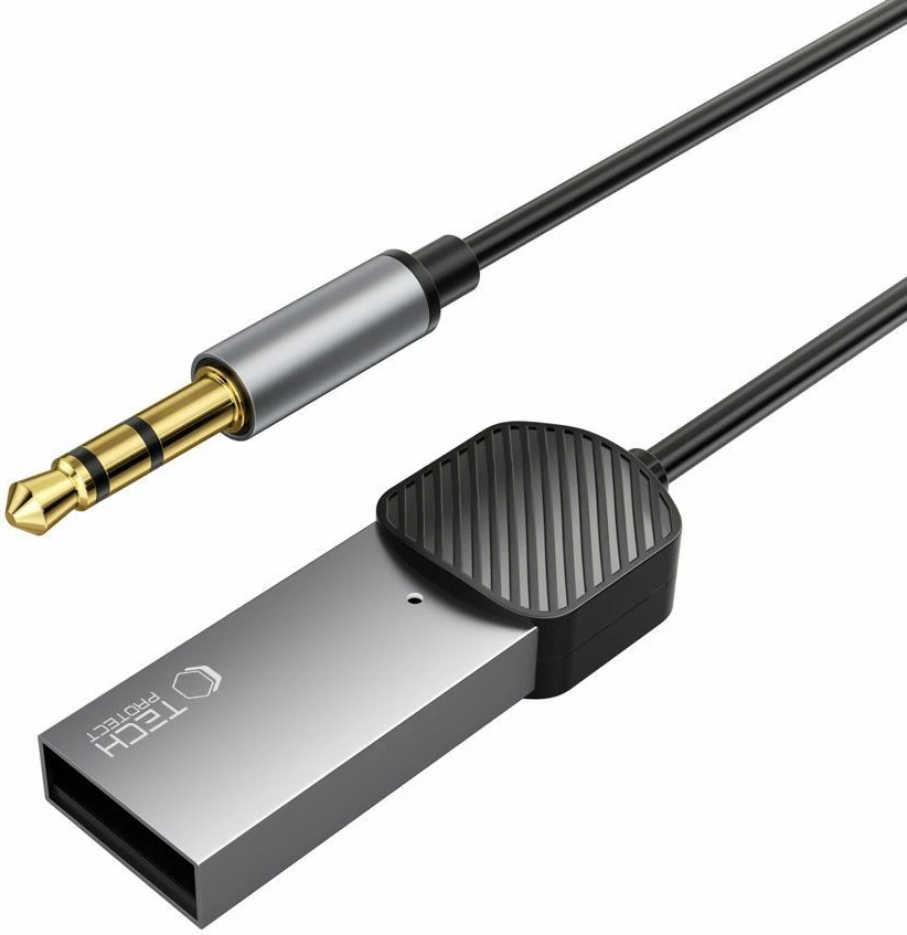 Audio adapter Bluetooth 3,5 mm, Tech-Protect UltraBoost, napajanje USB-A, mikrofon, 1 m, siv
