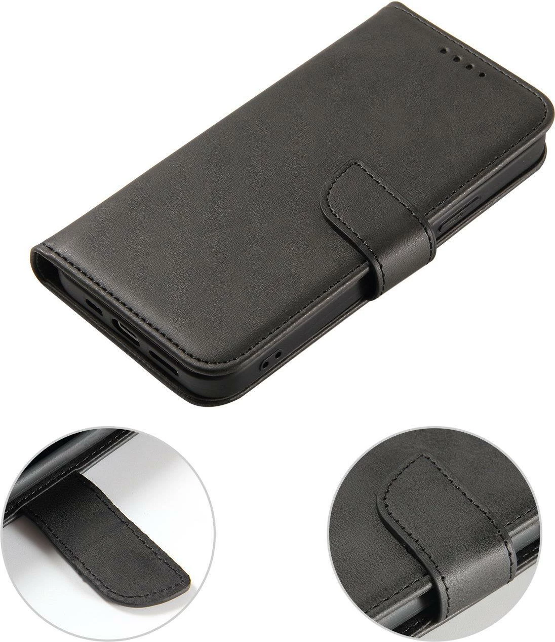 Ovitek za telefon s magnetnim pokrovom, etui, denarnica in stojalo Hurtel Magnet Case za Vivo Y35 / Vivo Y22 / Vivo Y22s, črn