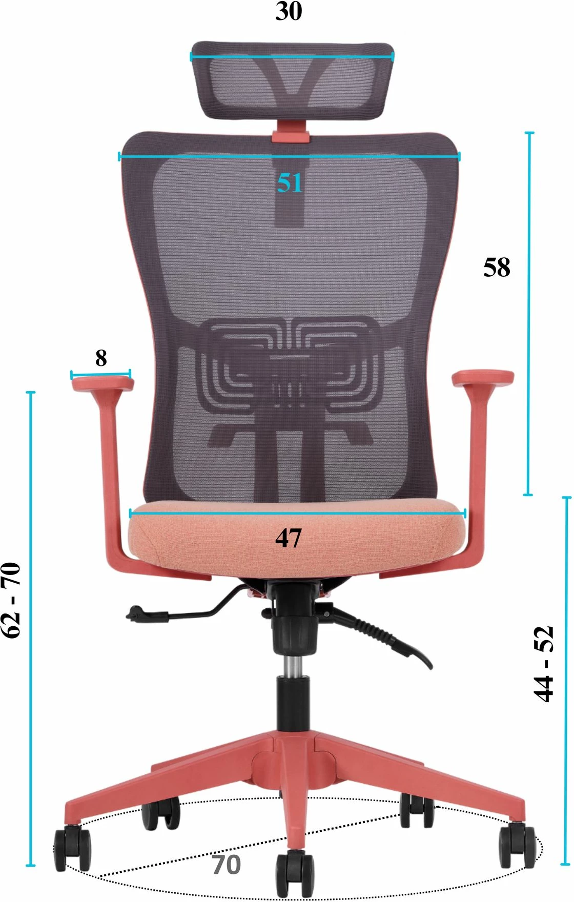 Ergonomski pisarniški stol, salmon, Skye Decor, 126 cm
