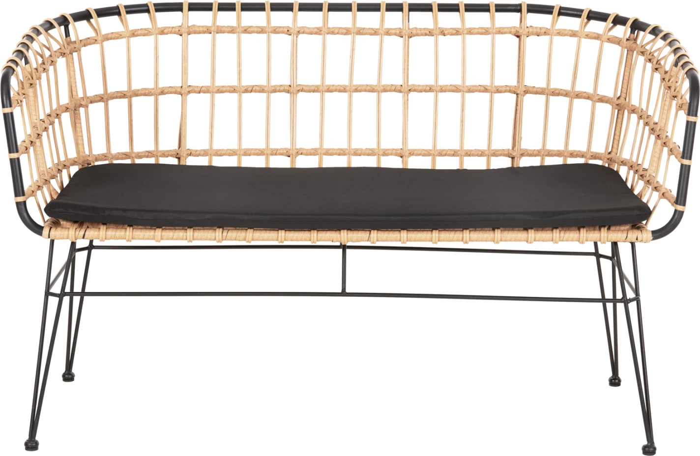 Zunanja kavč (klop) 2-sedežna Allegra FH5692.11 P.E. ratan v bež-črnem kovinskem okvirju 125x60x77H cm