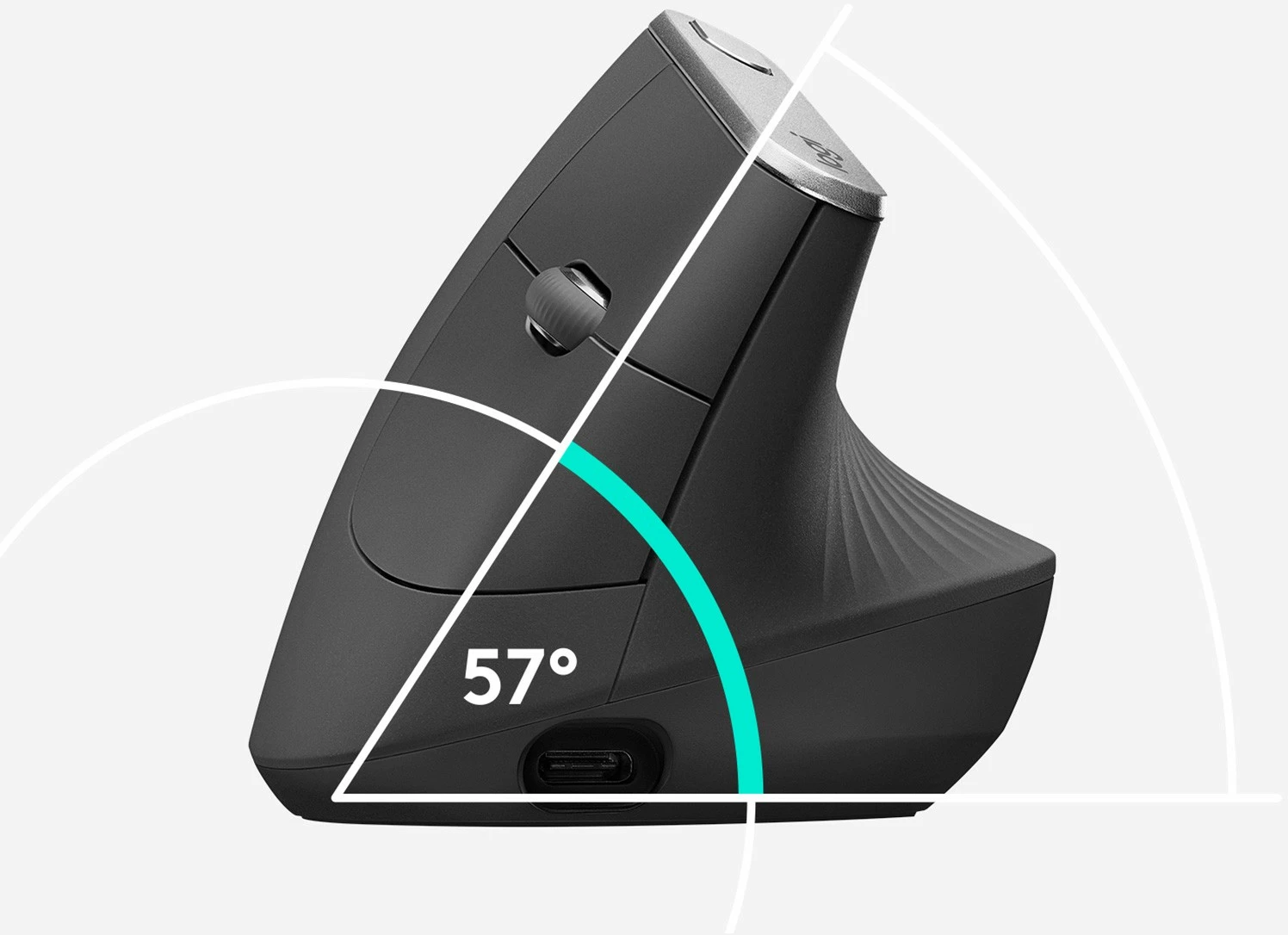 Ergonomski miška Logitech MX Vertical Advanced, desna, optična, RF brezžična + Bluetooth, 4000 DPI, grafit