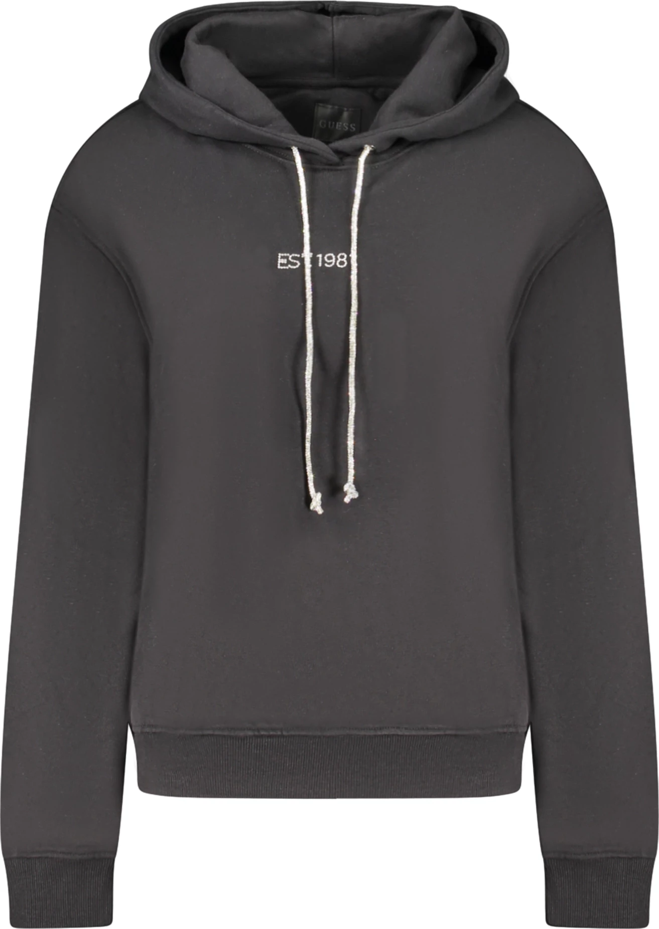 Pulover z kapuco za ženske GUESS JEANS, črn