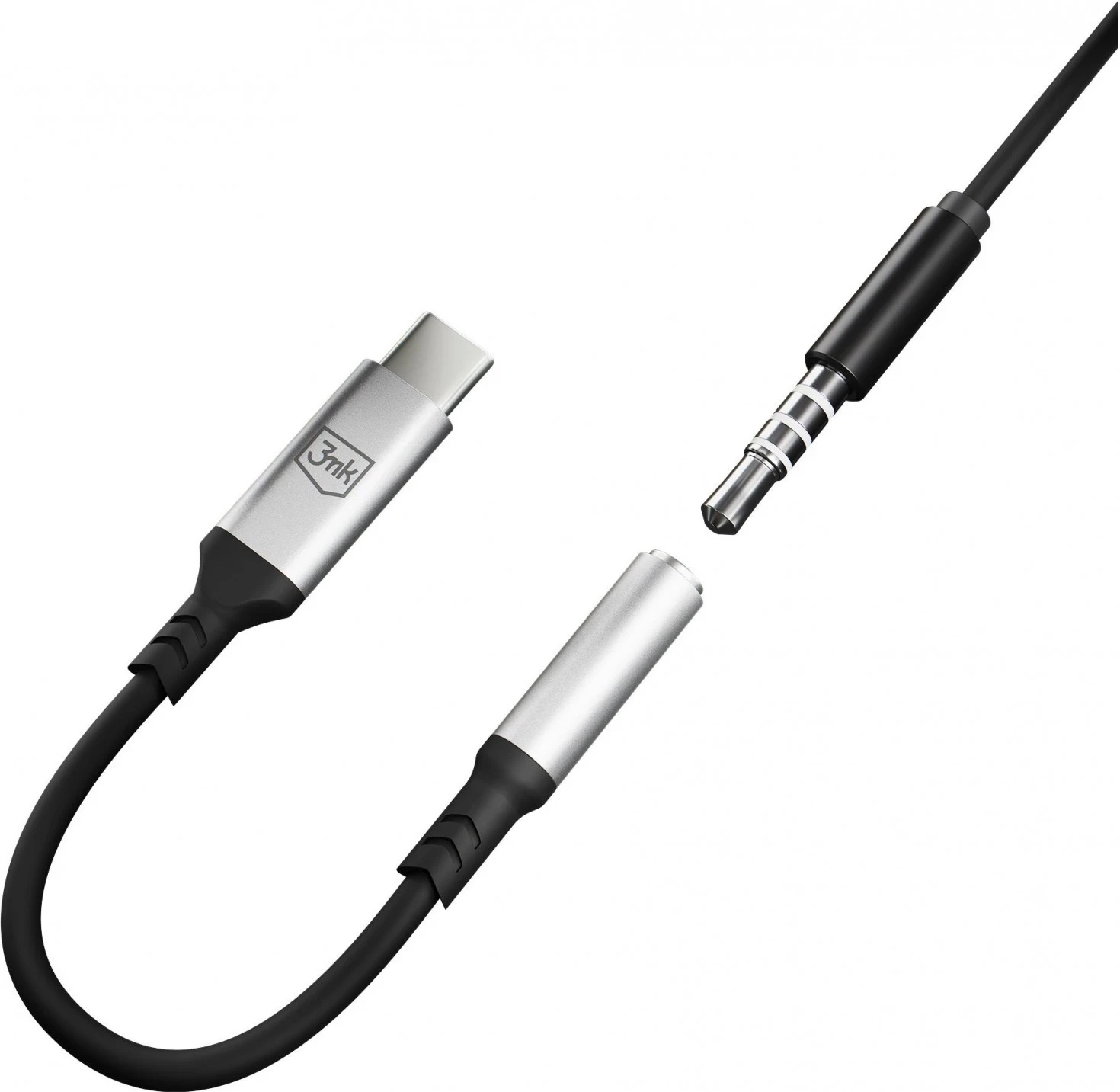 Adapter USB-C v miniJack 3MK, srebrno-črn