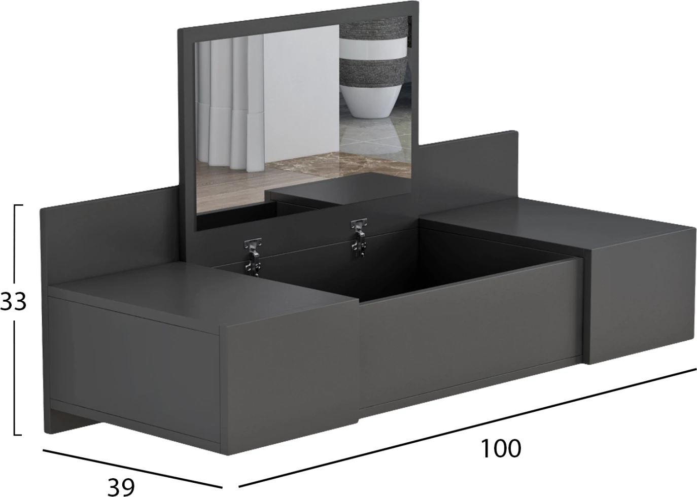 Tualetna mizica za ličenje, LINDE FH8960.12, melamin, antracit, 100x39x33 H cm