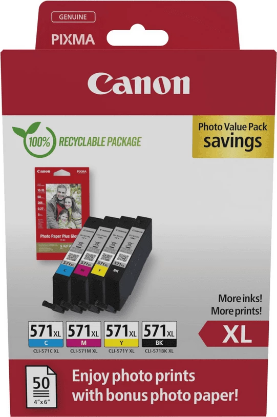 Kartuše s črnilom, XL 11 ml, Canon CLI-571XL 0332C006, multipack, CMYK