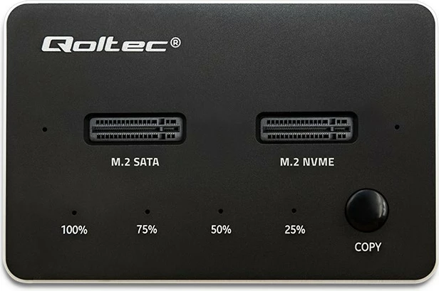 Postaja za dokiranje SSD M.2, NVMe/SATA, USB-C, 2x2TB, črna, Qoltec 52274