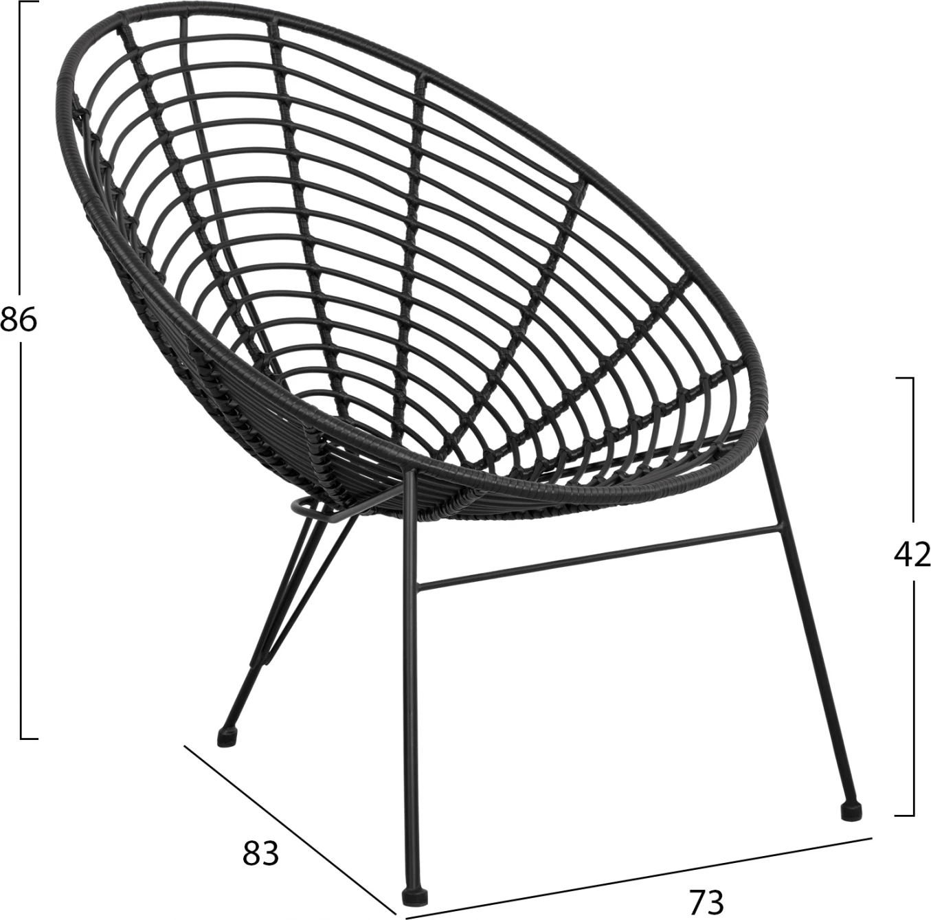 FH5458.02 Naslanjač Allegra, gnezdo tip kovinski, pleten v črni barvi 73x83x86 cm