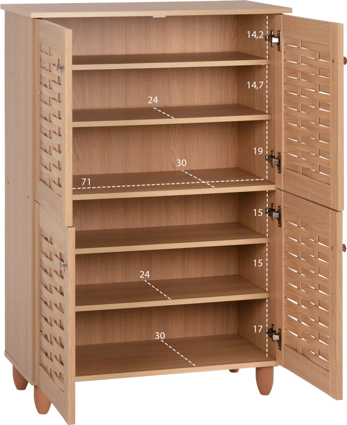 Omara za čevlje KABIRA FH2210.09 4-vratna melaminska v barvi hrasta 77x34x115Hcm